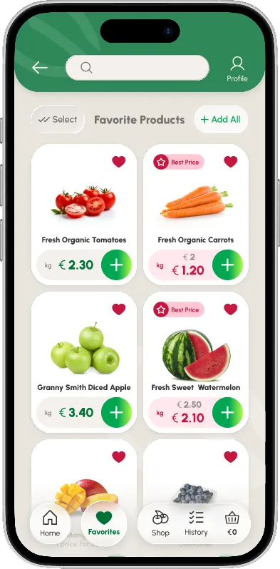 Grovia favourites screen