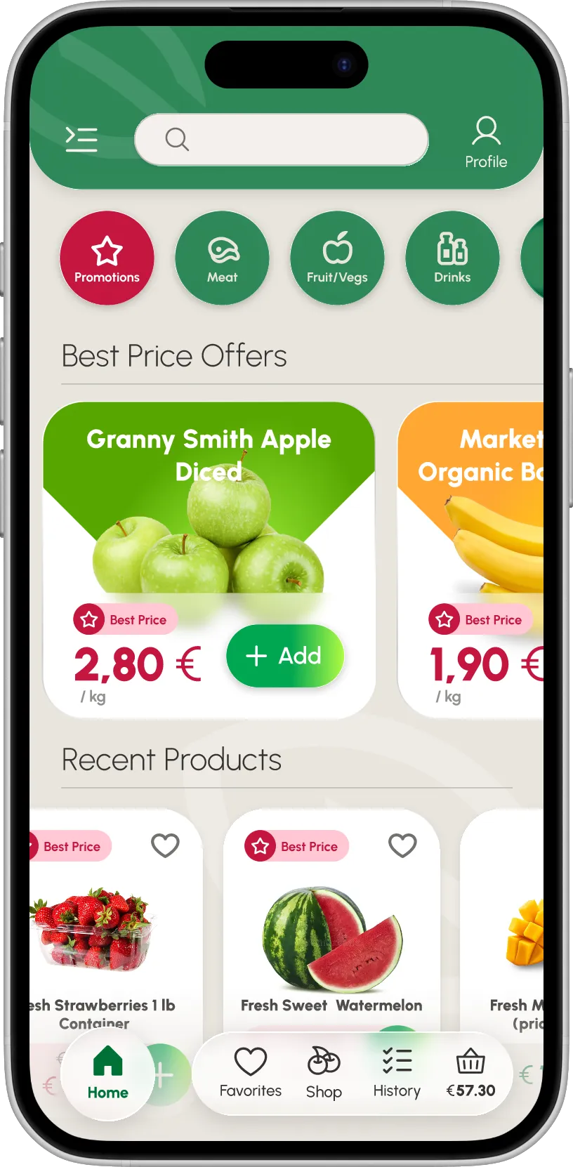 Grovia — grocery app mockups