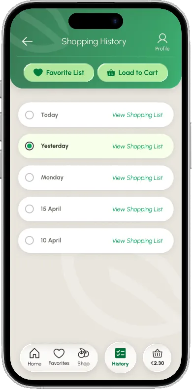 Grovia shopping history screen