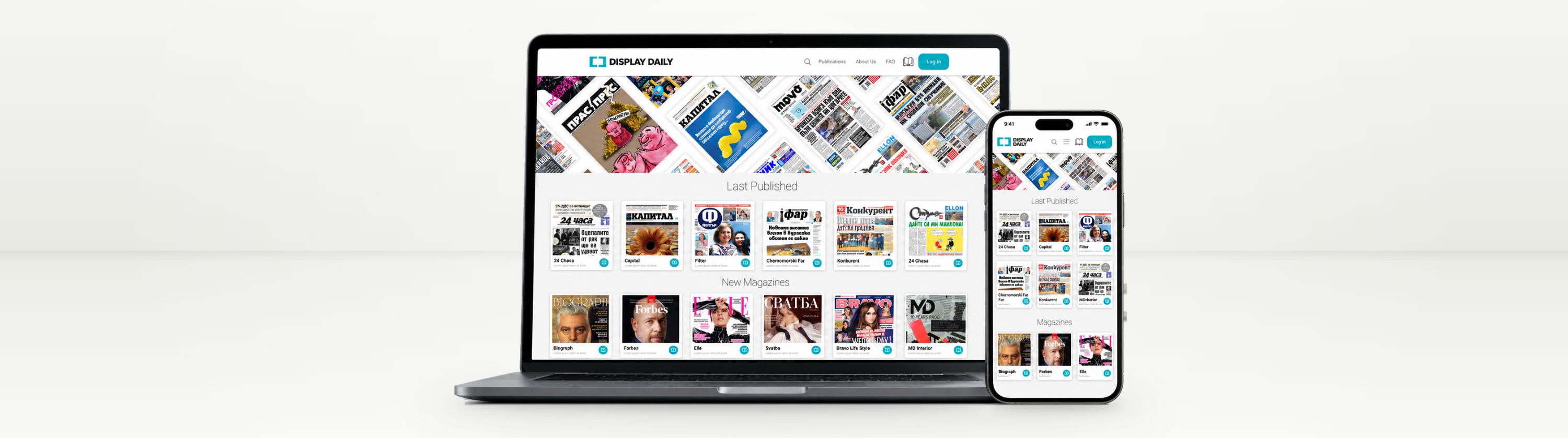Display Daily — responsive platform on laptop and phone