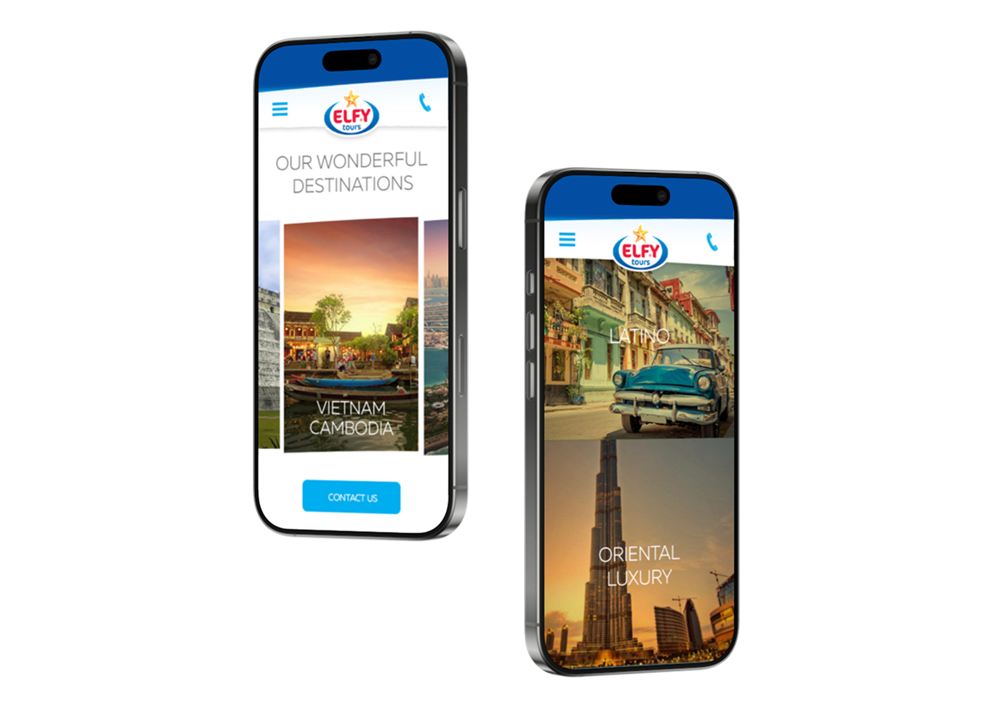 Elfy Tours — Destination discovery — iPhone 16 Pro mockup