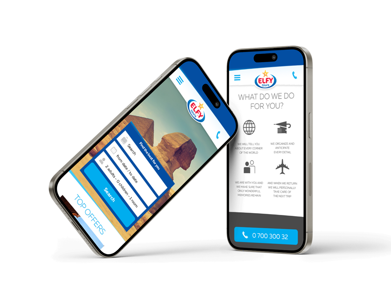 Elfy Tours — Navigation & service — iPhone 15 Pro mockup
