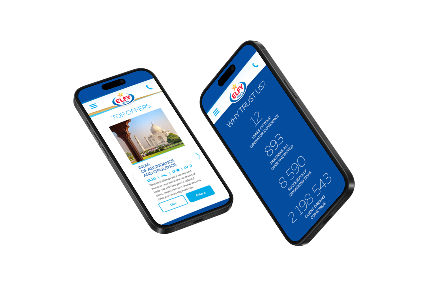 Elfy Tours — Offers & trust — iPhone 16 mockup